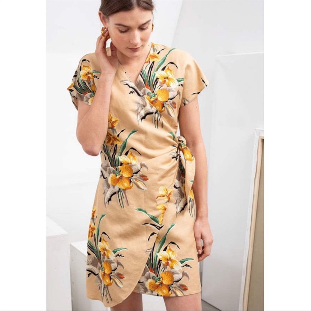 & Other Stories Linen Wrap Mini Dress Floral Sz 2 - new 🌿
